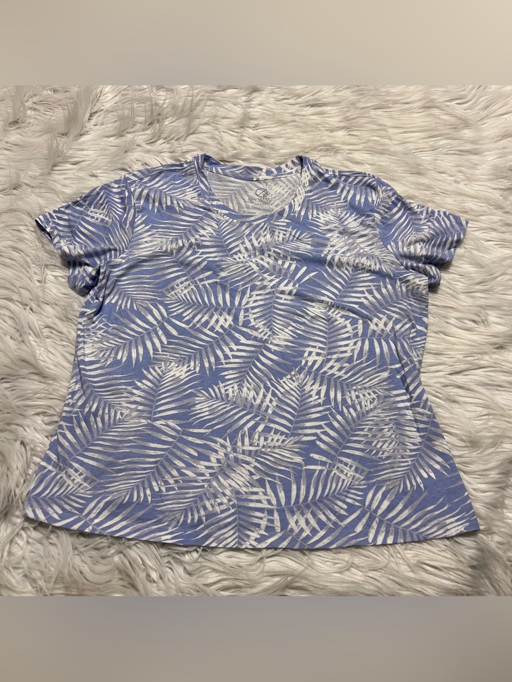 Eco threads Blue Palm-Print Short Sleeve Tee